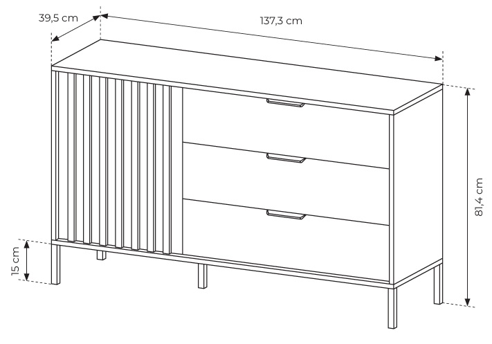 ALLI Komoda 138 z lamelami na wysokich czarnych nóżkach - zdjęcie produktu